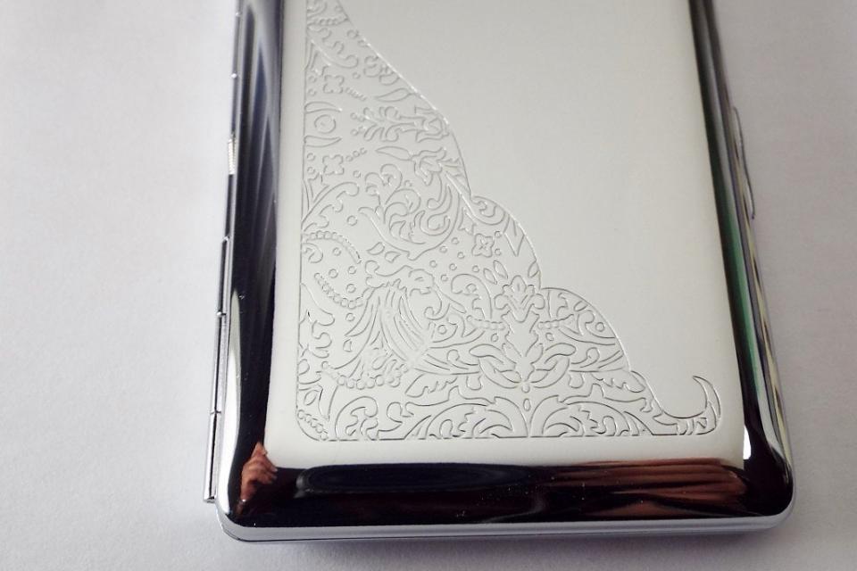 Custom Engraved Kings Cigarette Case with Scroll Design or Business Card Case Single Sided  -Hand Engraved