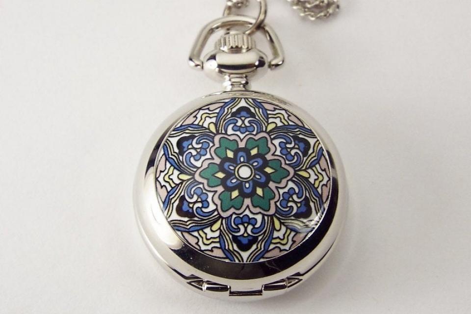 Personalized Pendant Watch Flower Design Custom Engraved Necklace Watch - Hand Engraved