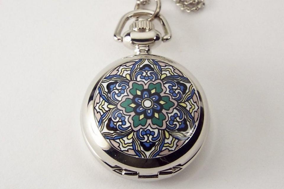 Personalized Pendant Watch Flower Design Custom Engraved Necklace Watch  - Hand Engraved