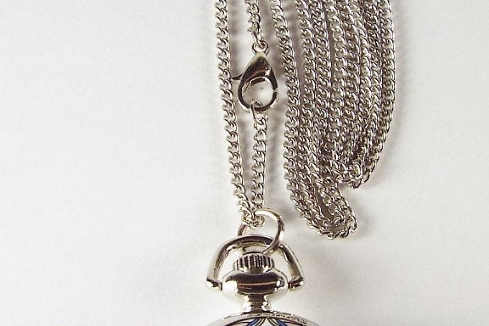 Personalized Pendant Watch Flower Design Custom Engraved Necklace Watch - Hand Engraved
