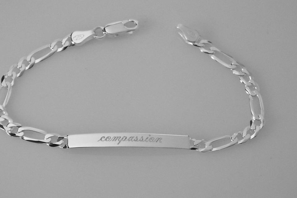 Custom Engraved Personalized Sterling Silver Lightweight 7 Inch Slim ID Bracelet - Hand Engraved
