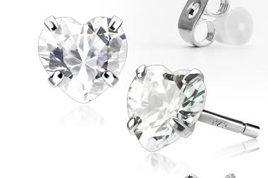 Sparkling Heart Shape CZ Sterling Silver Post Earrings 