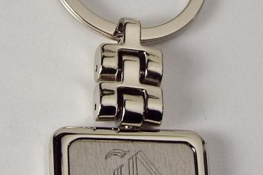 Engraved Square Key Chain Two Tone Silver Personalized - Hand Engraved