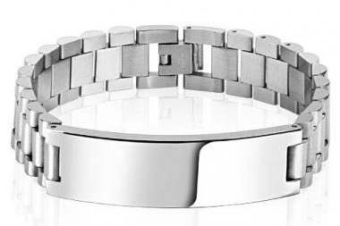 Engraved Designer ID Bracelet Personalized Custom 8.25 Inch Solid Stainless Steel ID Bracelet  - Hand Engraved