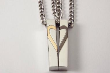 Personalized Custom Engraved Couples Secret Heart Necklace Set Stainless Steel Designer Jewelry  - Hand Engraved