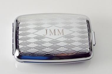 Pill Box Personalized Custom Engraved Diamond Pattern Silver Pill Box -Hand Engraved