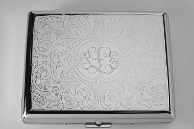 Cigarette Case Personalized Custom Engraved Double Sided Scroll Design 100s Cigarette Case  -Hand Engraved