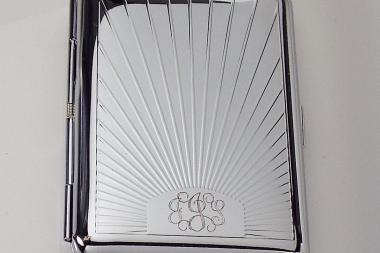 Engraved Personalized Business Card Case or Kings Cigarette Case Double Sided Sun Ray Design  -Hand Engraved