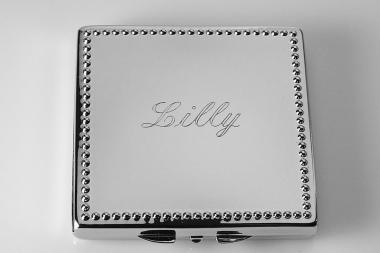 Engraved Compact Mirror Square Personalized Non Tarnish Nickel Plated with Bead Trim Purse Mirror  - Hand Engraved