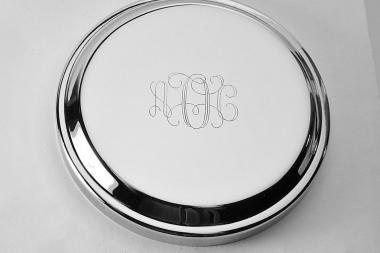 Custom Engraved Jewelry Box High Polish Round Silver Trinket Box - Hand Engraved