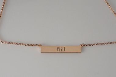 Personalized Thin Bar Rose Gold Plated Sterling Silver Name Necklace Custom Engraved  - Hand Engraved