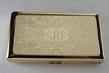 Personalized Golden 120s Cigarette Case Double Sided with Scroll Design Custom Engraved  -Hand Engraved
