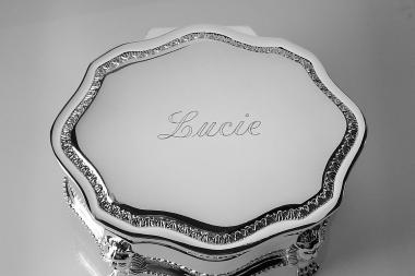 Custom Engraved Personalized Jewelry Box Silver Plated Victorian Design Footed Trinket Box - Hand Engraved