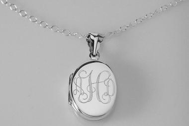 Sterling Silver Oval Hand-Engraved Locket Necklace, 18