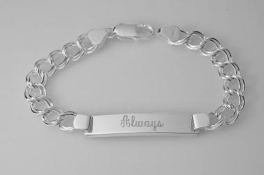 Custom Engraved ID Bracelet Sterling Silver 7.25 Inch Length Double Curb Link- Hand Engraved