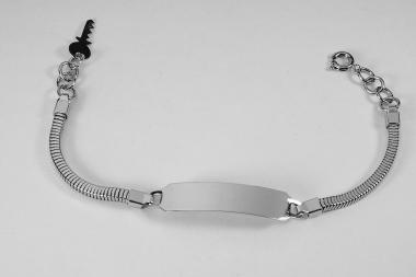 Custom Engraved Personalized ID Bracelet Silver Tone Square Snake Chain Adjustable to 7.25 Inch Length - Hand Engraved