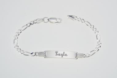 Custom Engraved Sterling Silver Childs ID Bracelet with Figaro Style Chain 5.5 Inch Length - Hand Engraved