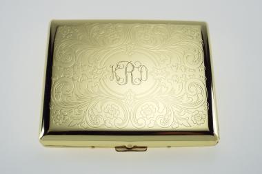 Cigarette Case Personalized Golden 100s Scrolling Design Custom Engraved Double Sided Case  -Hand Engraved