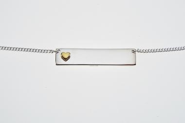 Personalized Heavy Bar Name Necklace Custom Engraved Sterling Silver with Gold Plated Heart Accent  - Hand Engraved