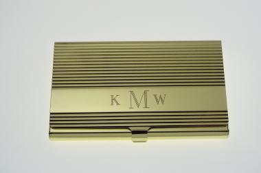 Custom Engraved Personalized Golden Business Card Case with Ribbed Design  -Hand Engraved