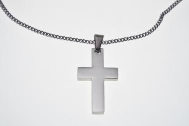 Personalized Custom Engraved Solid Stainless Steel Cross on Stainless Steel Curb Chain - Hand Engraved