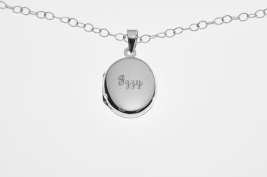 Personalized Oval Locket Custom Engraved Sterling Silver 5/8 Inch on 18 Sterling Silver Cable Chain  - Hand Engraved