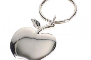 Custom Engraved Personalized Key Chain High Polish Chrome Apple Teacher Gift  - Hand Engraved