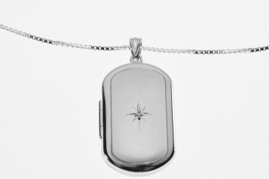 Personalized Sterling Silver Locket Custom Engraved Oblong with Diamond Accent Memory Keeper - Hand Engraved