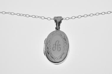 Personalized Locket Sterling Silver Custom Engraved Oval Locket 1 Inch with Border  - Hand Engraved