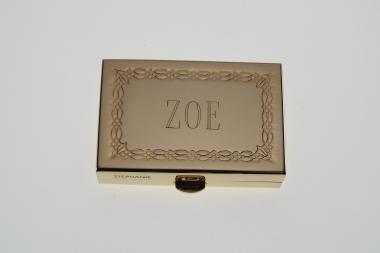 Custom Engraved Personalized Pill Box Small Rectangular Gold Tone With Double Compartment and Mirror  -Hand Engraved