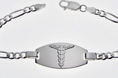 Custom Engraved Personalized Sterling Silver Medic Alert Bracelet 8 Inch Length- Hand Engraved