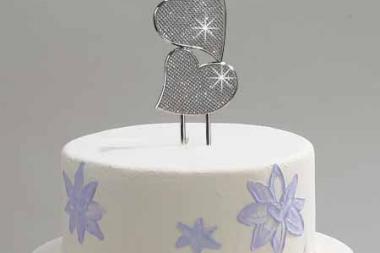 Wedding Cake Topper Custom Engraved Personalized Sparkling Double Hearts Cake Topper - Hand Engraved