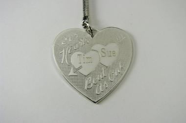 Personalized Keychain Custom Engraved Silver Heart Couples Key Chain -Hand Engraved