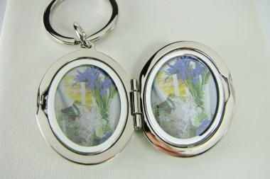 Photo Locket Keychain Personalized Custom Engraved Silver High Polish Oval  - Hand Engraved